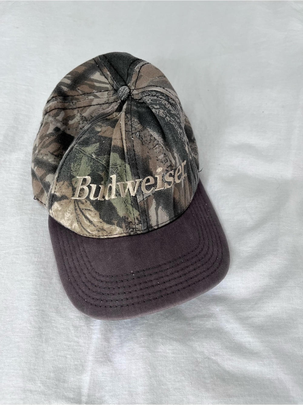 Vintage 1996 Budweiser Camo Baseball Hat 90s Beer Promo Cap